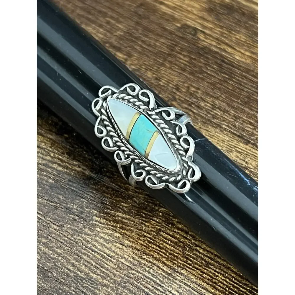 VTG Navajo Signed AT (Abel Toledo or Angie‎ Tom?) Sterling Silver Ring Sz 8.5